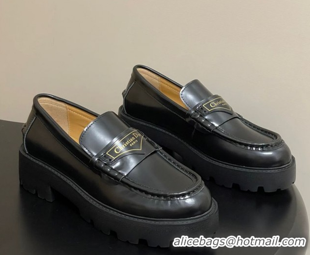 Stylish Dior Boy Platform Loafers in Brushed Calfskin Leather Black 1029076