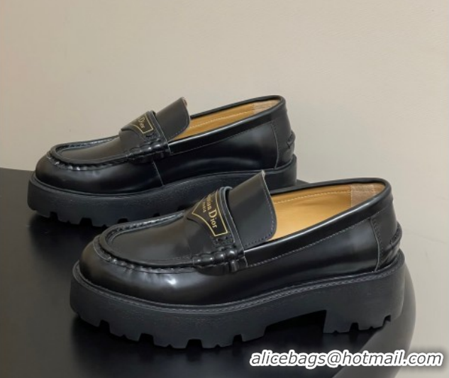 Stylish Dior Boy Platform Loafers in Brushed Calfskin Leather Black 1029076