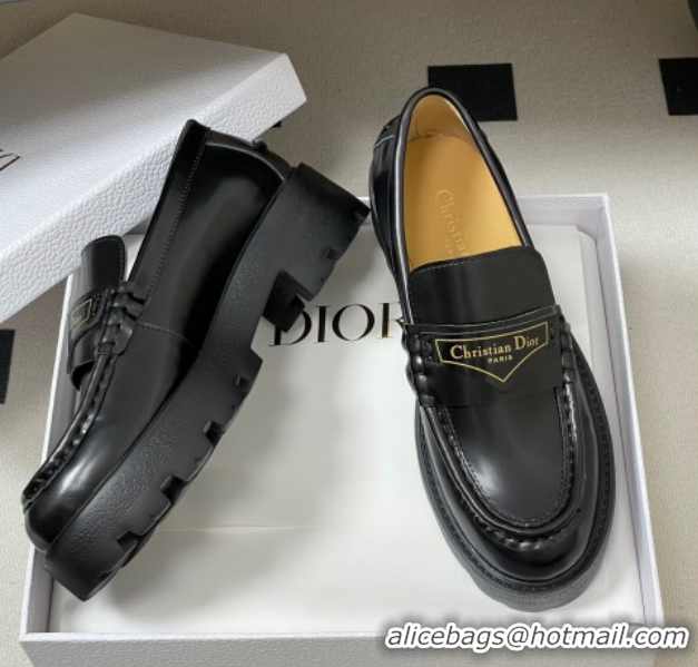 Stylish Dior Boy Platform Loafers in Brushed Calfskin Leather Black 1029076