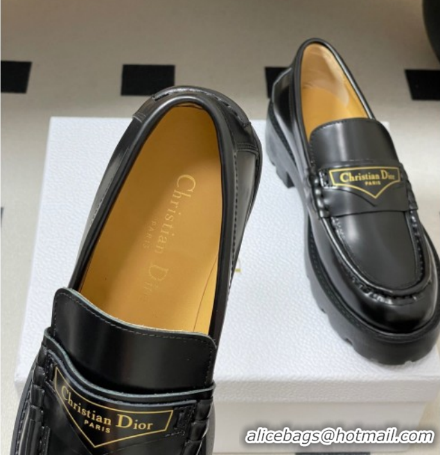 Stylish Dior Boy Platform Loafers in Brushed Calfskin Leather Black 1029076