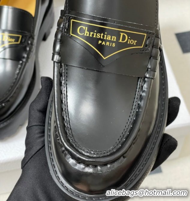 Stylish Dior Boy Platform Loafers in Brushed Calfskin Leather Black 1029076