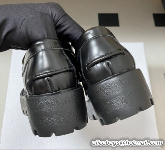 Stylish Dior Boy Platform Loafers in Brushed Calfskin Leather Black 1029076