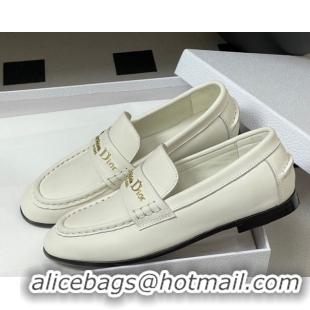 Top Design Dior Boy Flat Loafers in Supple Calfskin Leather White 1029079