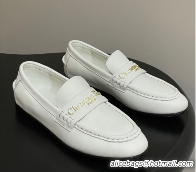 Top Design Dior Boy Flat Loafers in Supple Calfskin Leather White 1029079