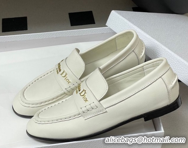 Top Design Dior Boy Flat Loafers in Supple Calfskin Leather White 1029079