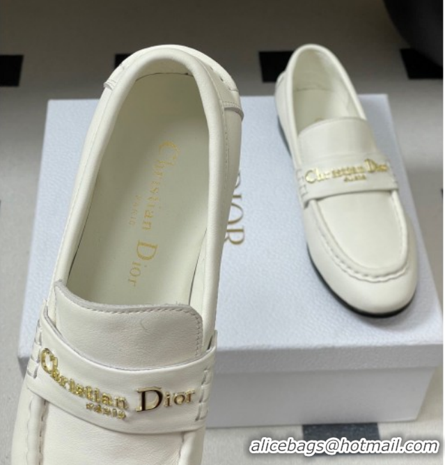 Top Design Dior Boy Flat Loafers in Supple Calfskin Leather White 1029079