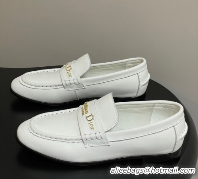 Top Design Dior Boy Flat Loafers in Supple Calfskin Leather White 1029079