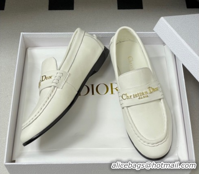 Top Design Dior Boy Flat Loafers in Supple Calfskin Leather White 1029079