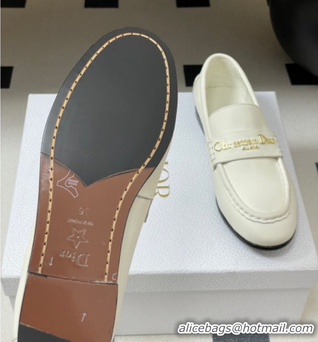Top Design Dior Boy Flat Loafers in Supple Calfskin Leather White 1029079