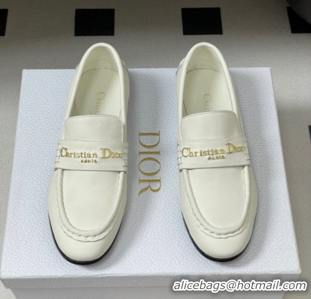Top Design Dior Boy Flat Loafers in Supple Calfskin Leather White 1029079