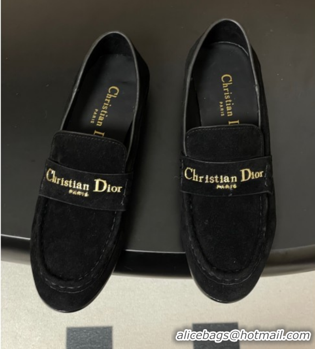 Shop Duplicate Dior Boy Flat Loafers in Supple Suede Black 1029080