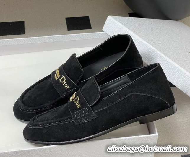 Shop Duplicate Dior Boy Flat Loafers in Supple Suede Black 1029080