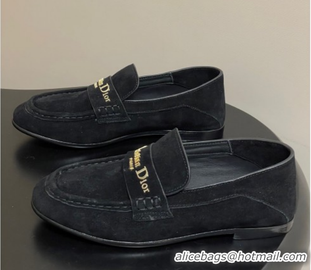 Shop Duplicate Dior Boy Flat Loafers in Supple Suede Black 1029080