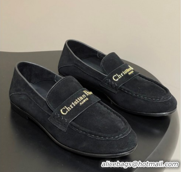 Shop Duplicate Dior Boy Flat Loafers in Supple Suede Black 1029080