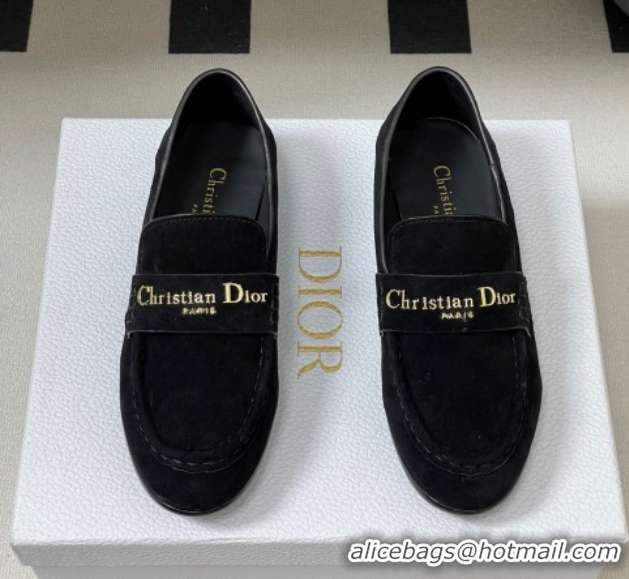 Shop Duplicate Dior Boy Flat Loafers in Supple Suede Black 1029080