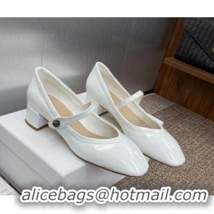 1:1 aaaaa Dior New Mary Janes Pumps 3.5cm in White Patent Calfskin Leather 1029086