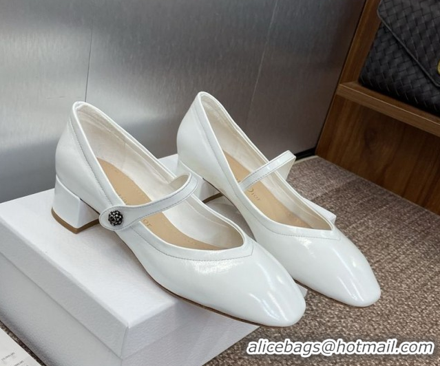1:1 aaaaa Dior New Mary Janes Pumps 3.5cm in White Patent Calfskin Leather 1029086