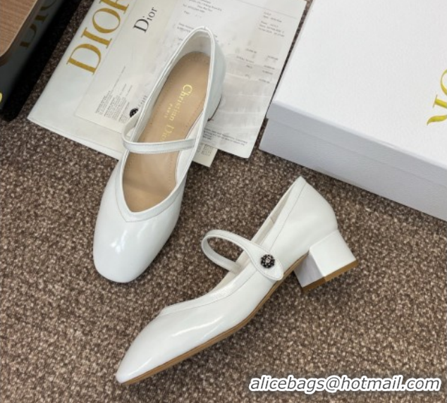 1:1 aaaaa Dior New Mary Janes Pumps 3.5cm in White Patent Calfskin Leather 1029086