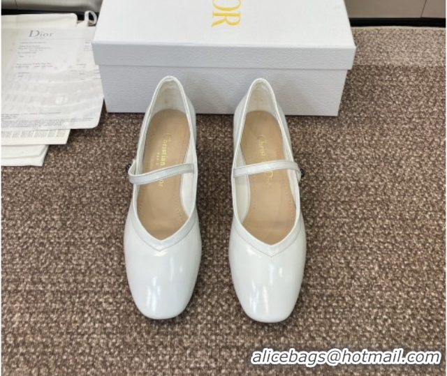 1:1 aaaaa Dior New Mary Janes Pumps 3.5cm in White Patent Calfskin Leather 1029086