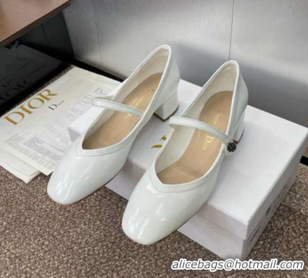 1:1 aaaaa Dior New Mary Janes Pumps 3.5cm in White Patent Calfskin Leather 1029086
