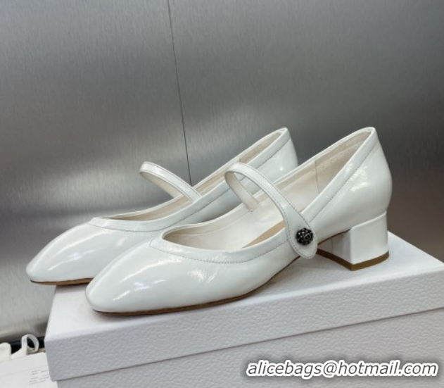 1:1 aaaaa Dior New Mary Janes Pumps 3.5cm in White Patent Calfskin Leather 1029086