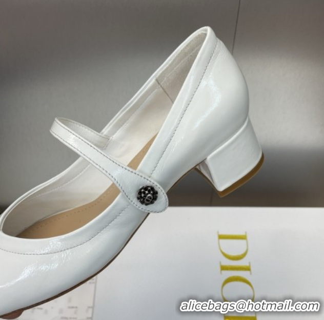 1:1 aaaaa Dior New Mary Janes Pumps 3.5cm in White Patent Calfskin Leather 1029086