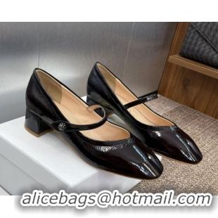 Grade Dior New Mary Janes Pumps 3.5cm in Black Crinkled Patent Calfskin Leather 1029088