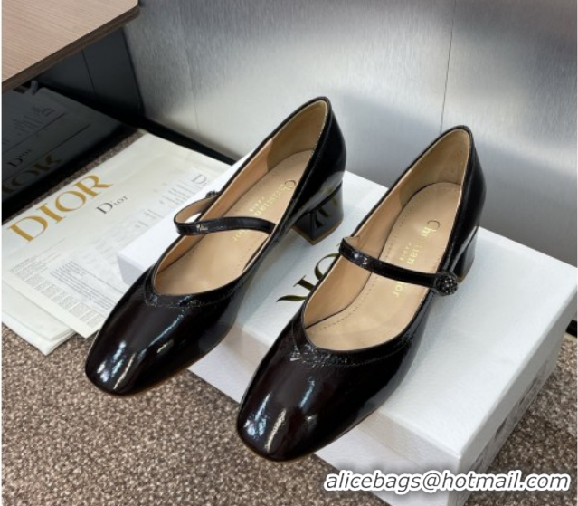 Grade Dior New Mary Janes Pumps 3.5cm in Black Crinkled Patent Calfskin Leather 1029088