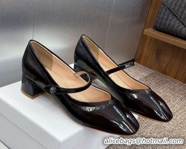 Grade Dior New Mary Janes Pumps 3.5cm in Black Crinkled Patent Calfskin Leather 1029088