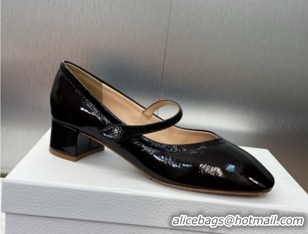 Grade Dior New Mary Janes Pumps 3.5cm in Black Crinkled Patent Calfskin Leather 1029088