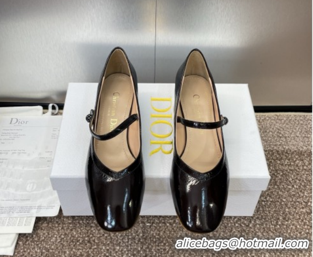Grade Dior New Mary Janes Pumps 3.5cm in Black Crinkled Patent Calfskin Leather 1029088