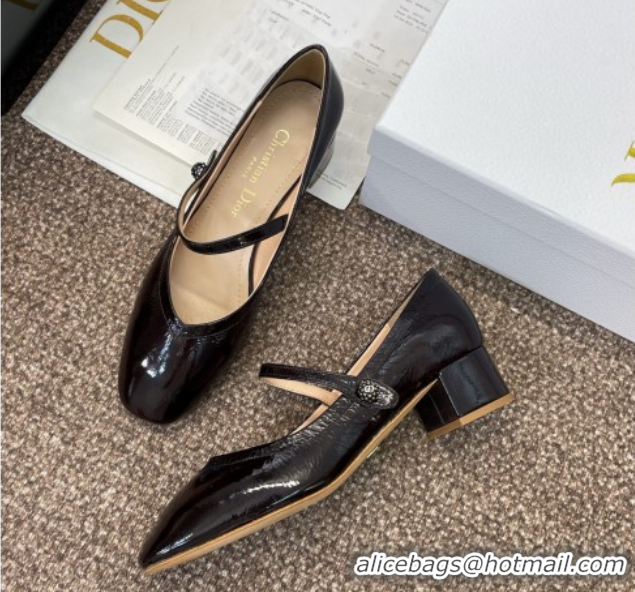 Grade Dior New Mary Janes Pumps 3.5cm in Black Crinkled Patent Calfskin Leather 1029088