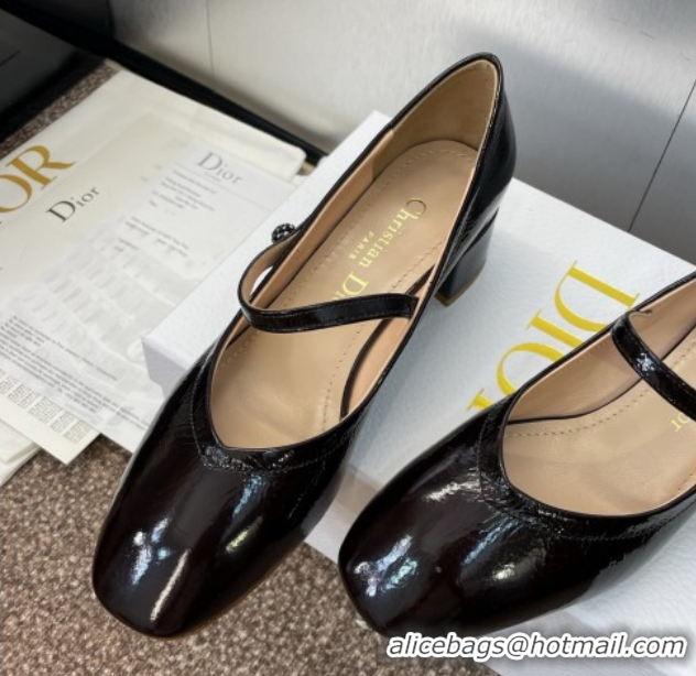 Grade Dior New Mary Janes Pumps 3.5cm in Black Crinkled Patent Calfskin Leather 1029088