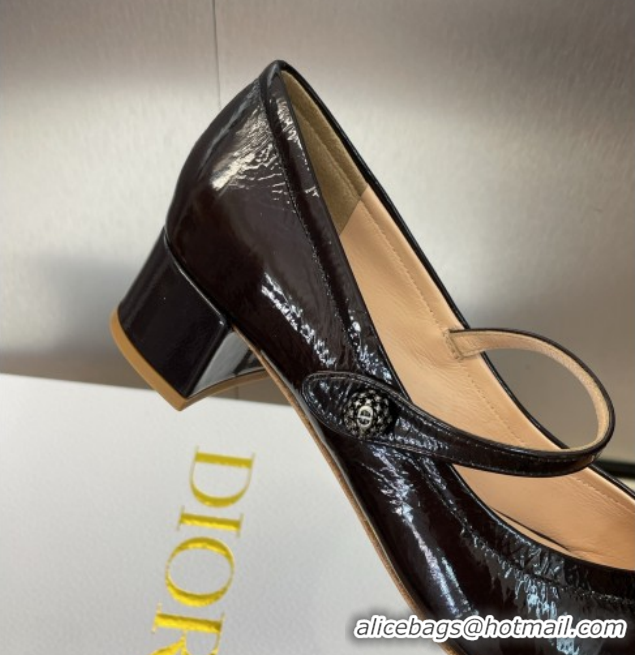 Grade Dior New Mary Janes Pumps 3.5cm in Black Crinkled Patent Calfskin Leather 1029088
