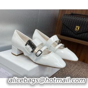 Buy Luxury Dior D-Winter Mary Janes Pumps 3.5cm in Crinkled Patent Calfskin Leather White 1029089