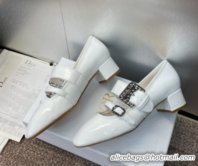 Buy Luxury Dior D-Winter Mary Janes Pumps 3.5cm in Crinkled Patent Calfskin Leather White 1029089