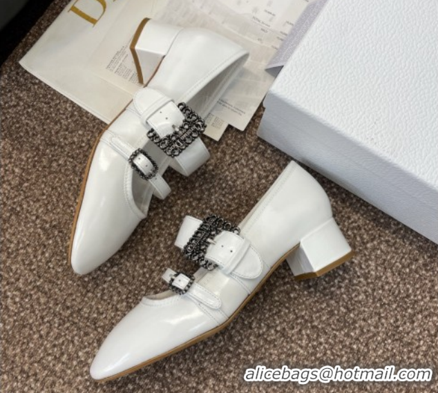 Buy Luxury Dior D-Winter Mary Janes Pumps 3.5cm in Crinkled Patent Calfskin Leather White 1029089