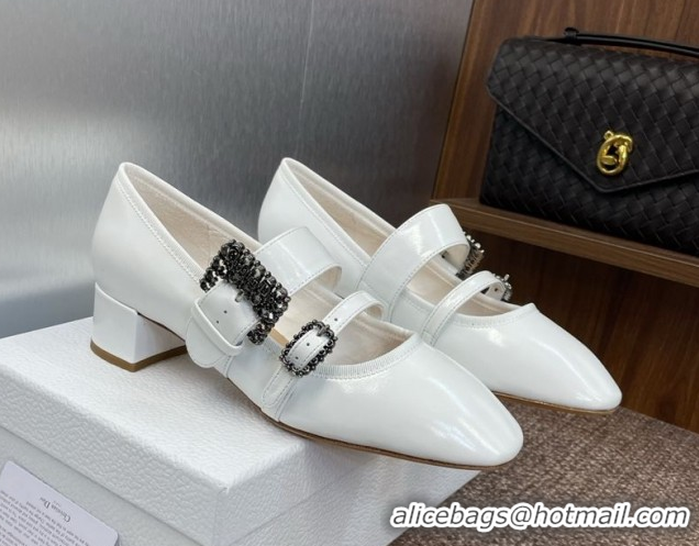 Buy Luxury Dior D-Winter Mary Janes Pumps 3.5cm in Crinkled Patent Calfskin Leather White 1029089