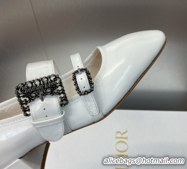 Buy Luxury Dior D-Winter Mary Janes Pumps 3.5cm in Crinkled Patent Calfskin Leather White 1029089