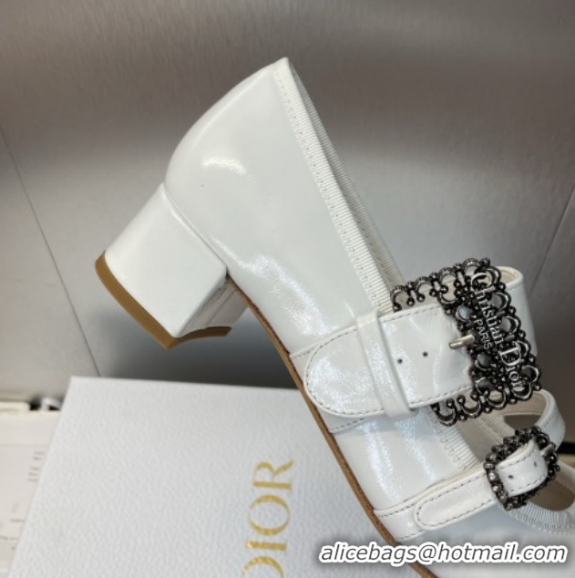Buy Luxury Dior D-Winter Mary Janes Pumps 3.5cm in Crinkled Patent Calfskin Leather White 1029089