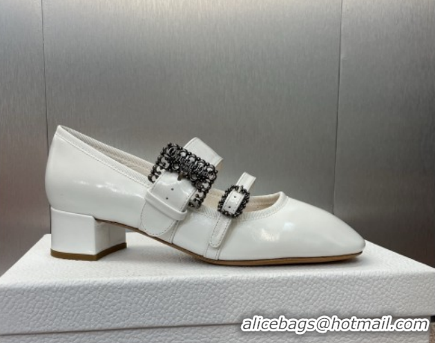 Buy Luxury Dior D-Winter Mary Janes Pumps 3.5cm in Crinkled Patent Calfskin Leather White 1029089
