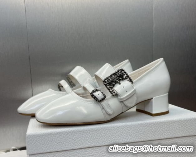 Buy Luxury Dior D-Winter Mary Janes Pumps 3.5cm in Crinkled Patent Calfskin Leather White 1029089