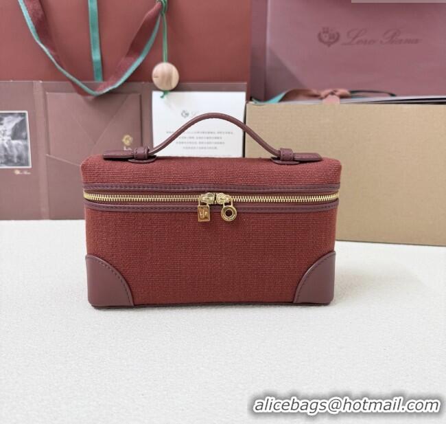 Buy Discount Loro Piana LP Extra Pocket Pouch L19 in Canvas and Leather 2301 Burgundy 2025
