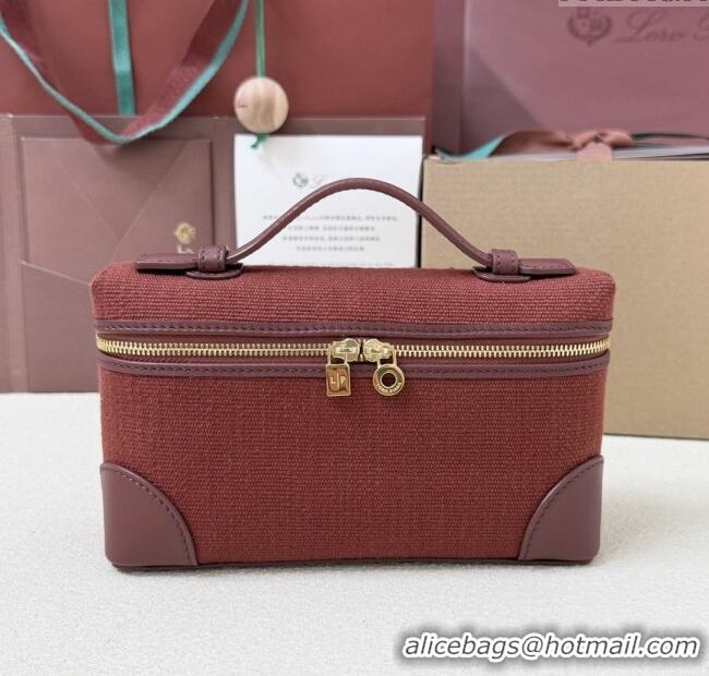 Buy Discount Loro Piana LP Extra Pocket Pouch L19 in Canvas and Leather 2301 Burgundy 2025
