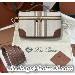 Best Price Loro Piana LP Extra Pocket Pouch L19 in Stripe Canvas and Leather 2301 Dark Brown 2025