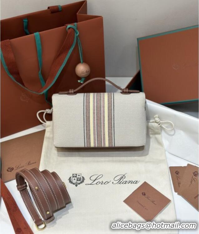 Best Price Loro Piana LP Extra Pocket Pouch L19 in Stripe Canvas and Leather 2301 Dark Brown 2025