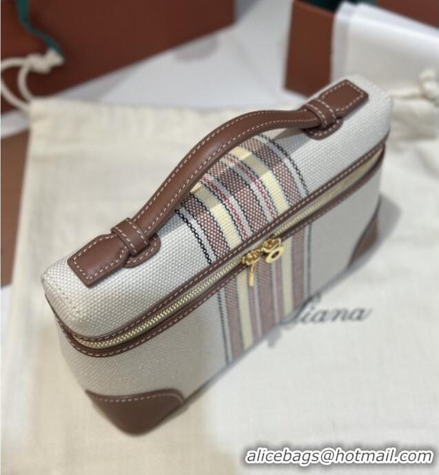 Best Price Loro Piana LP Extra Pocket Pouch L19 in Stripe Canvas and Leather 2301 Dark Brown 2025