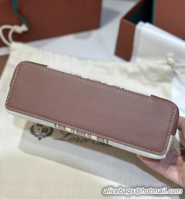 Best Price Loro Piana LP Extra Pocket Pouch L19 in Stripe Canvas and Leather 2301 Dark Brown 2025