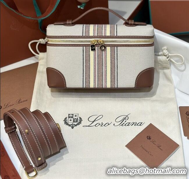 Best Price Loro Piana LP Extra Pocket Pouch L19 in Stripe Canvas and Leather 2301 Dark Brown 2025