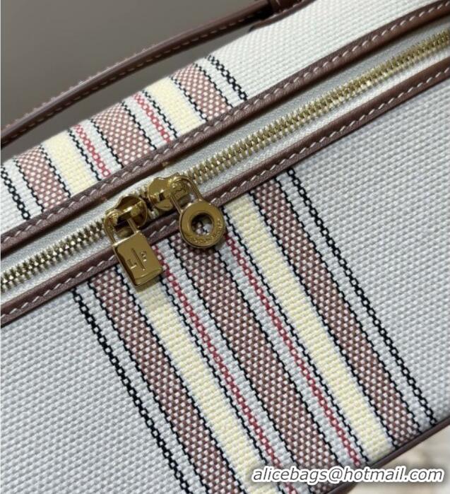 Best Price Loro Piana LP Extra Pocket Pouch L19 in Stripe Canvas and Leather 2301 Dark Brown 2025